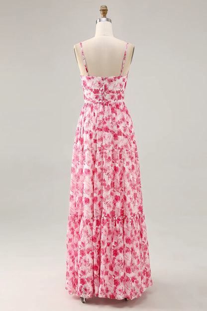 A-line spaghetti strap hollow flower floor mop dress