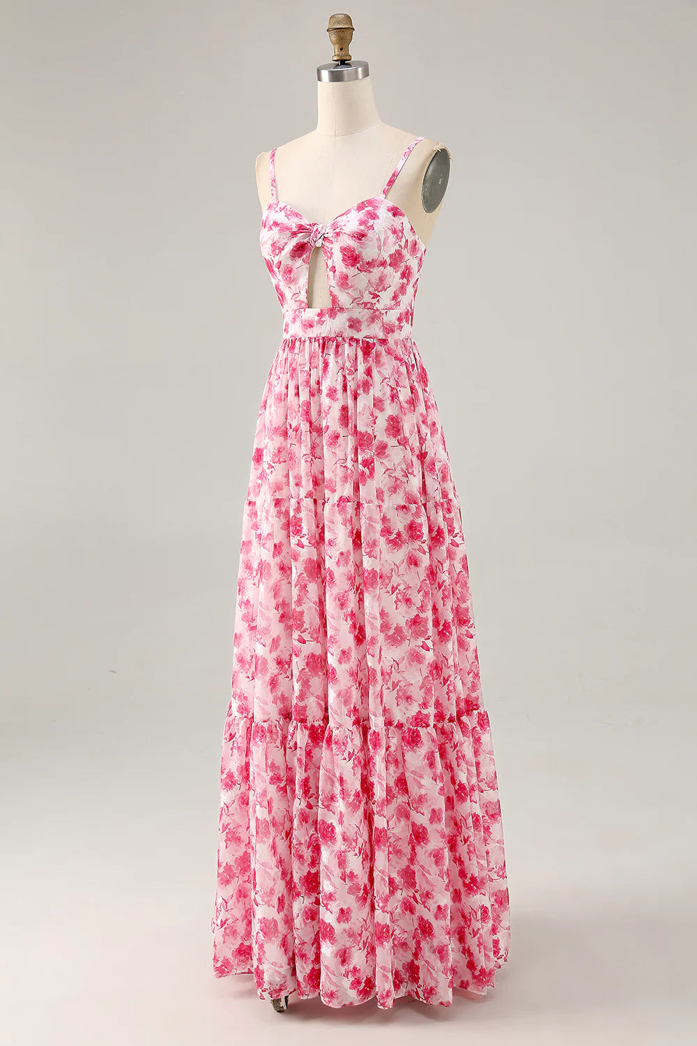 A-line spaghetti strap hollow flower floor mop dress