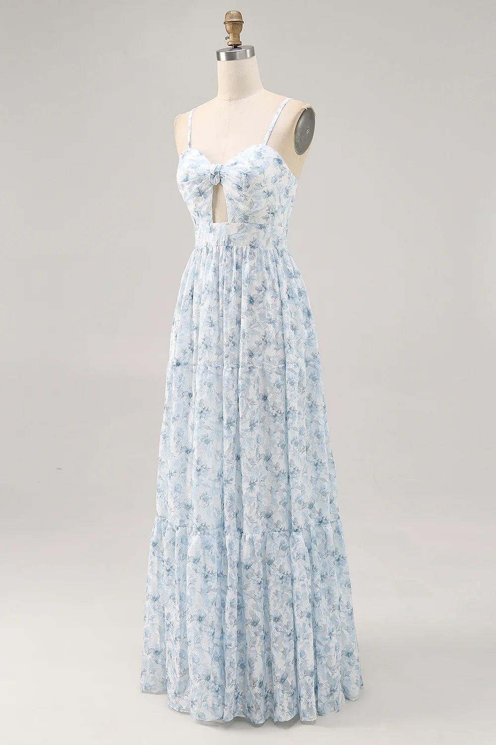 A-line spaghetti strap hollow flower floor mop dress