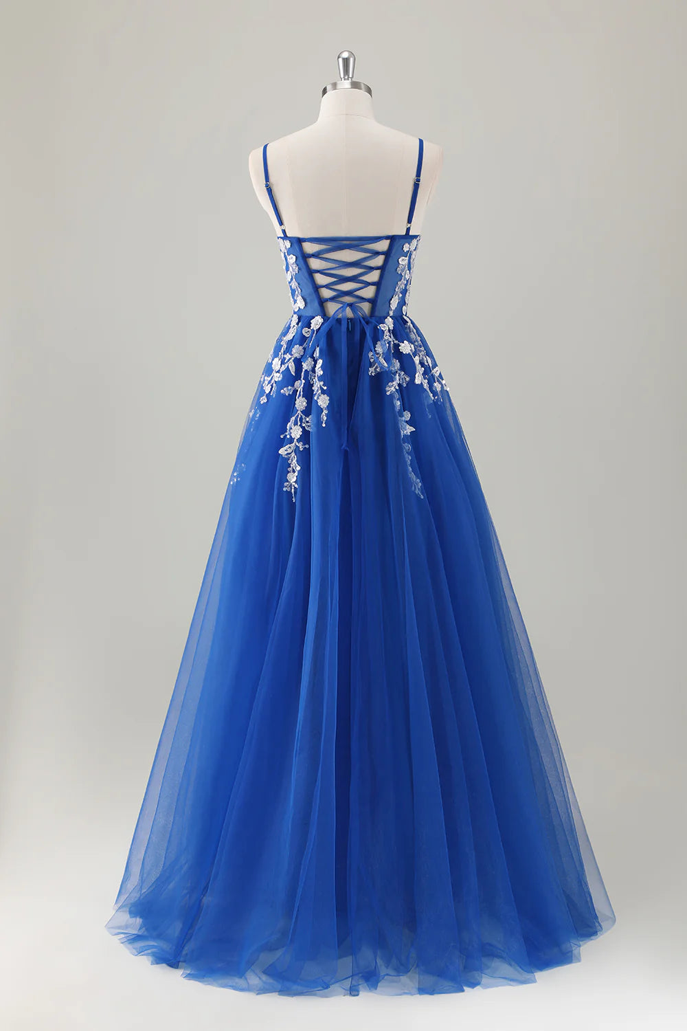 A-line spaghetti strap sequin decal long style with slit ball dress