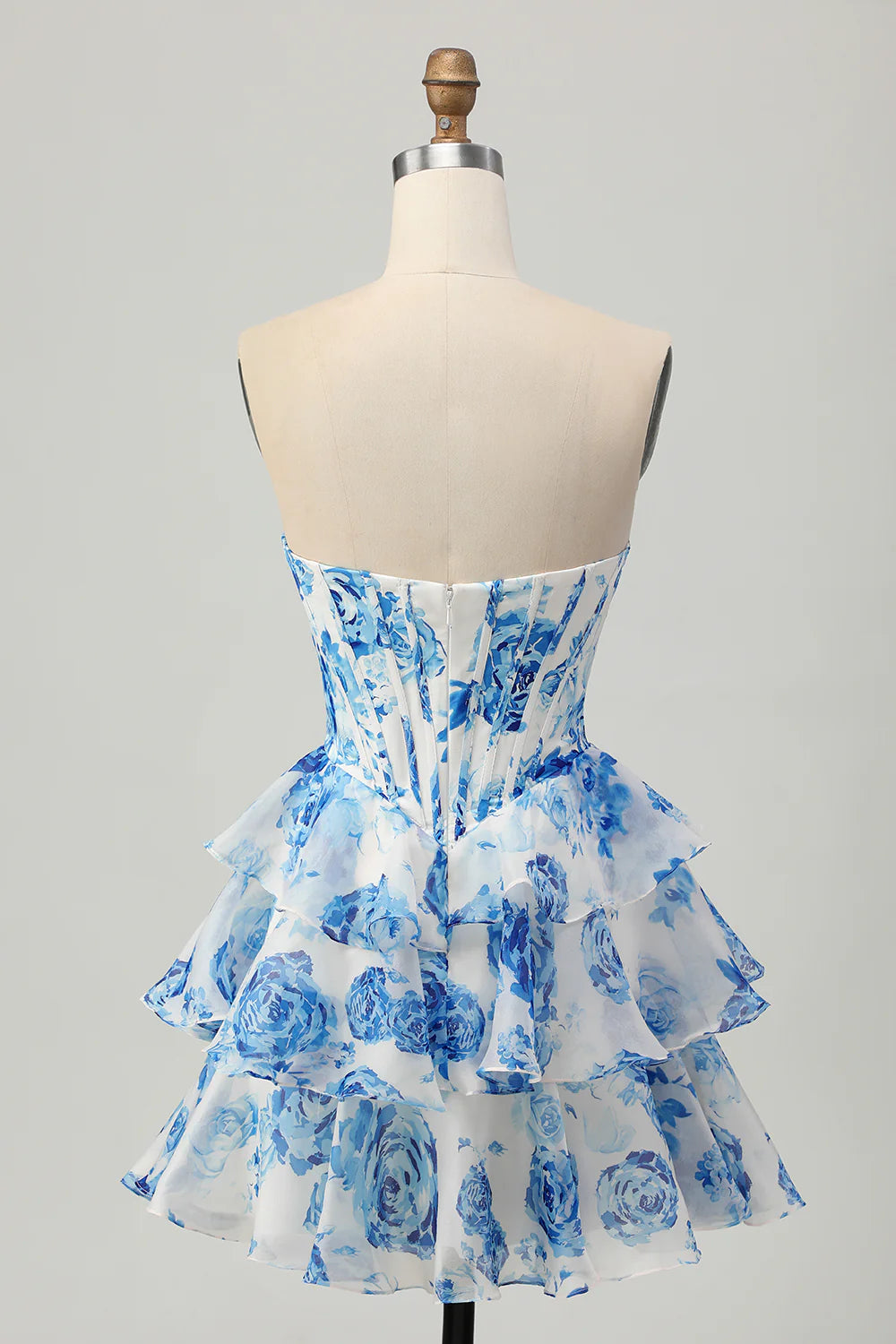 A-line strapless flower short back to school dress with bead embellishment