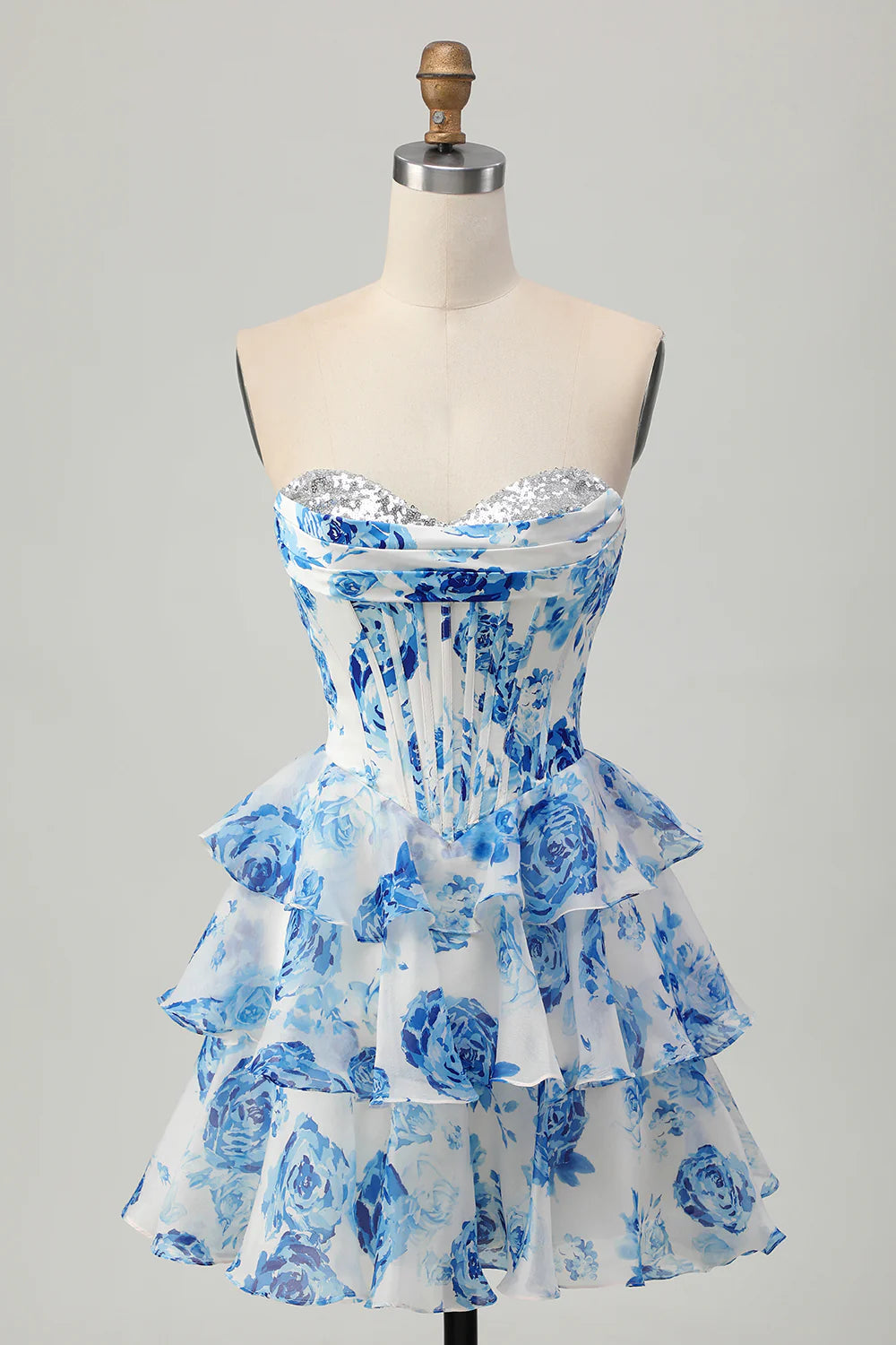 A-line strapless flower short back to school dress with bead embellishment