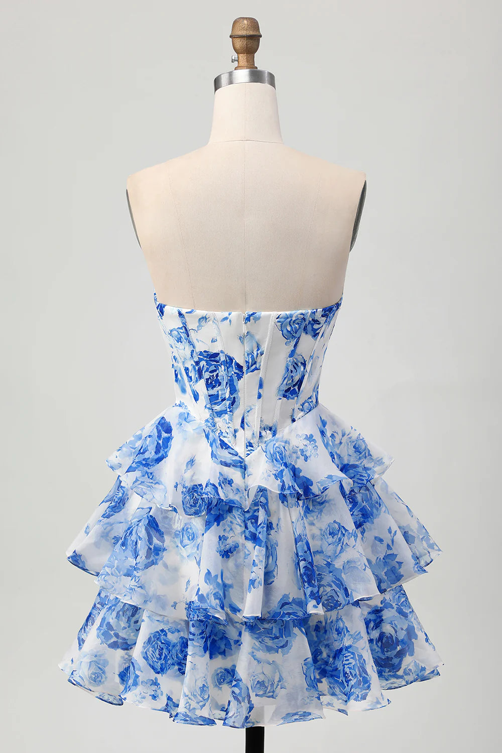 A-line strapless layered printed short back to school dress