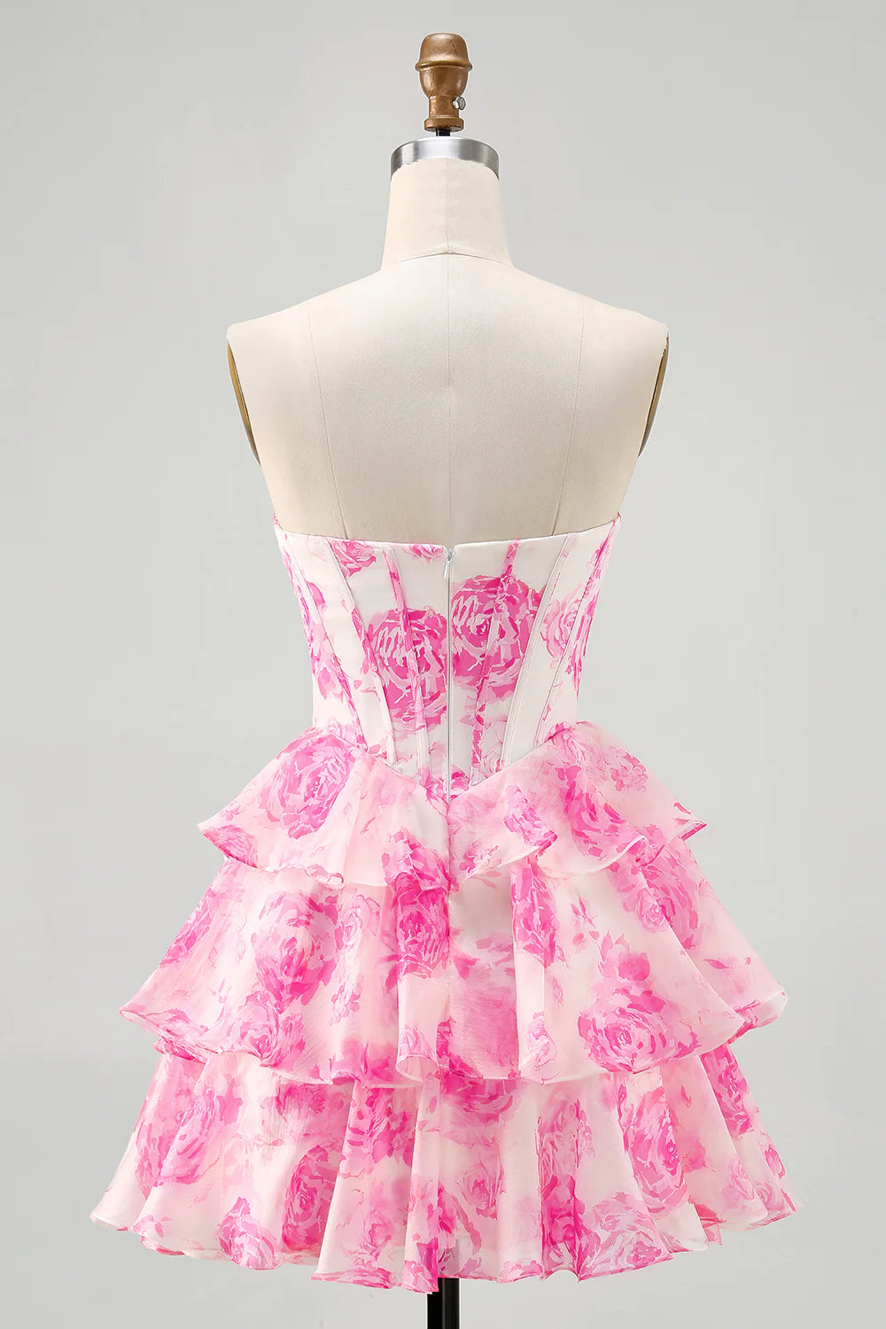 A-line strapless layered printed short back to school dress