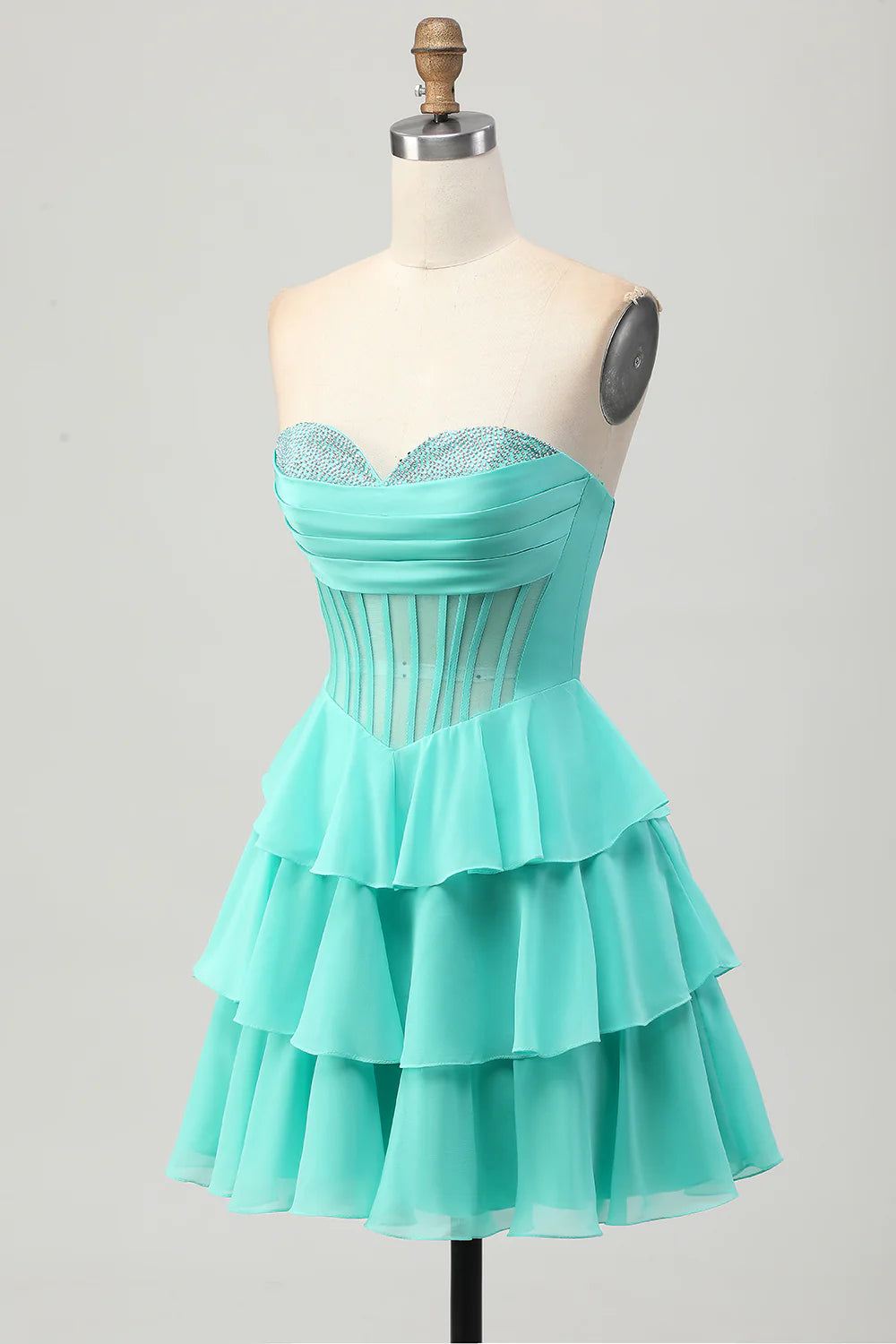 A-line strapless layered tight corset beaded back to school dress