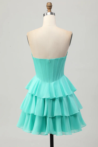A-line strapless layered tight corset beaded back to school dress