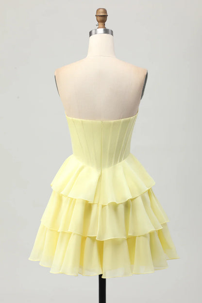 A-line strapless layered tight corset beaded back to school dress