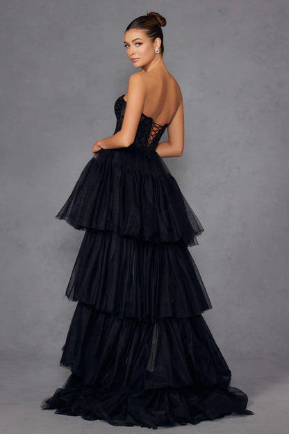 A-line strapless tight transparent corset dress with tail