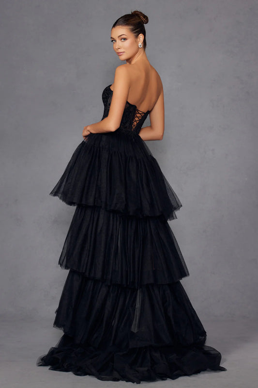 A-line strapless tight transparent corset dress with tail