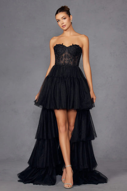 A-line strapless tight transparent corset dress with tail