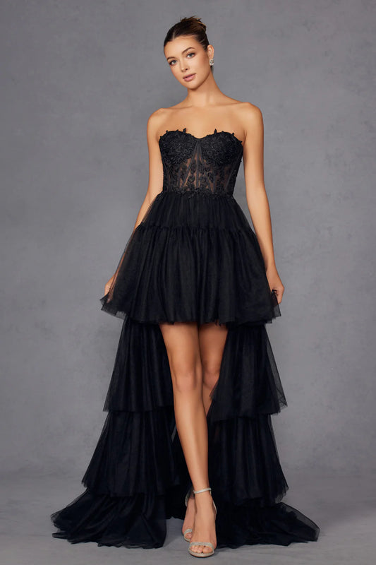 A-line strapless tight transparent corset dress with tail