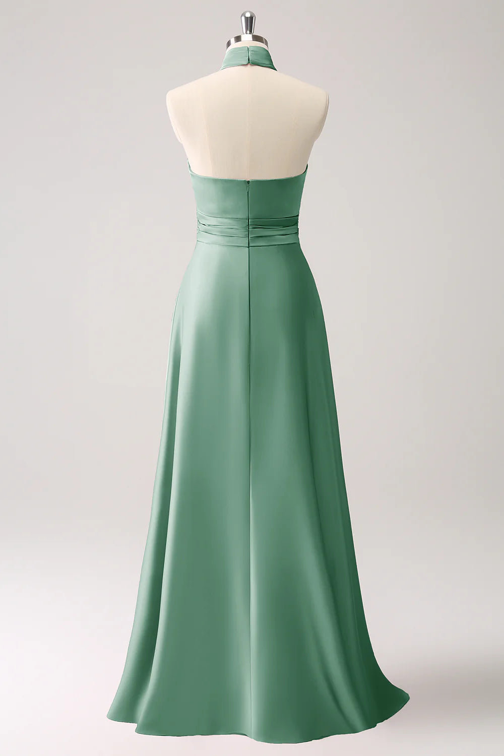 A-line suspender floral satin backless long slit ball dress
