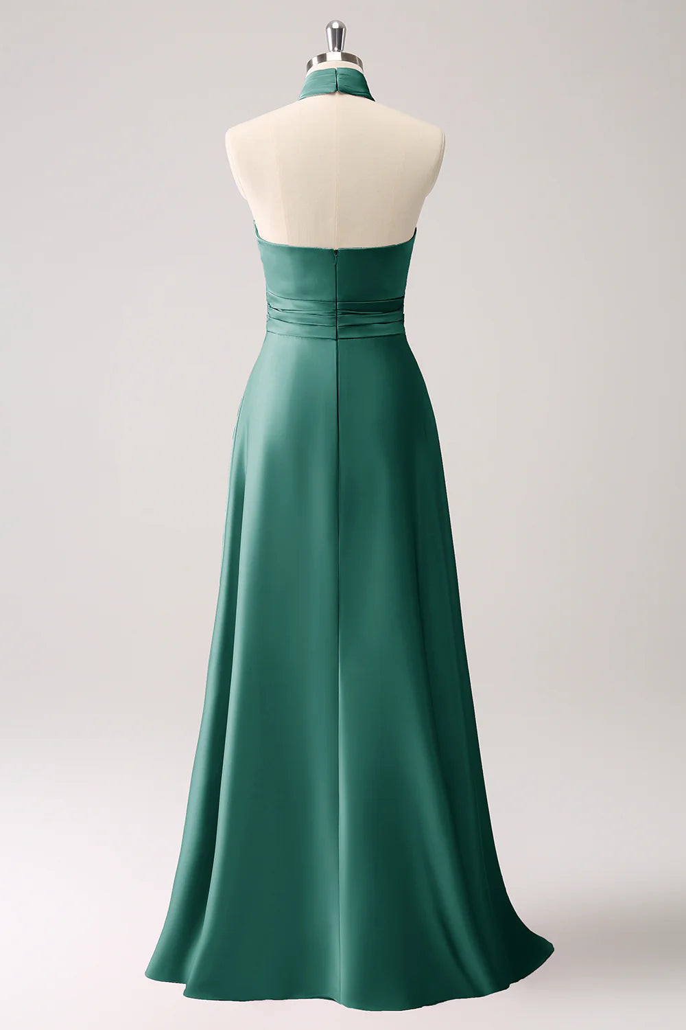 A-line suspender floral satin backless long slit ball dress