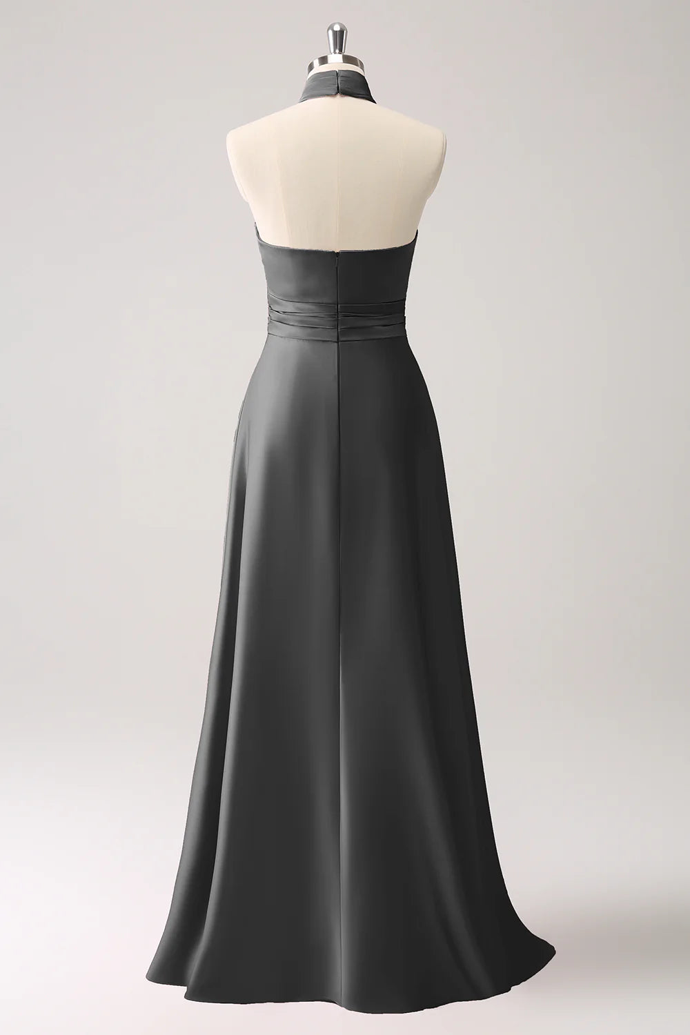 A-line suspender floral satin backless long slit ball dress