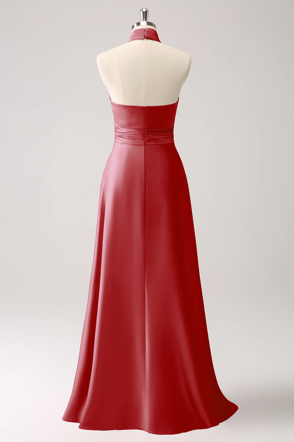 A-line suspender floral satin backless long slit ball dress