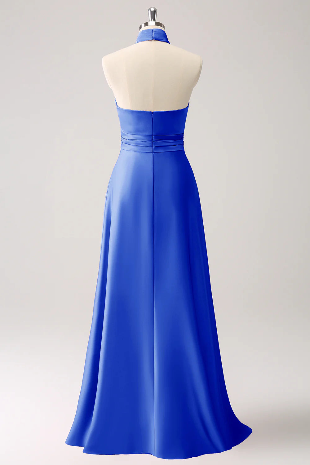 A-line suspender floral satin backless long slit ball dress