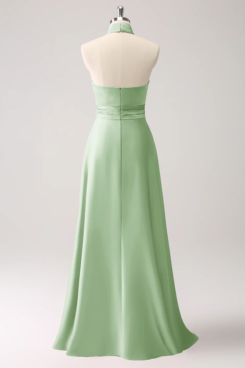 A-line suspender floral satin backless long slit ball dress