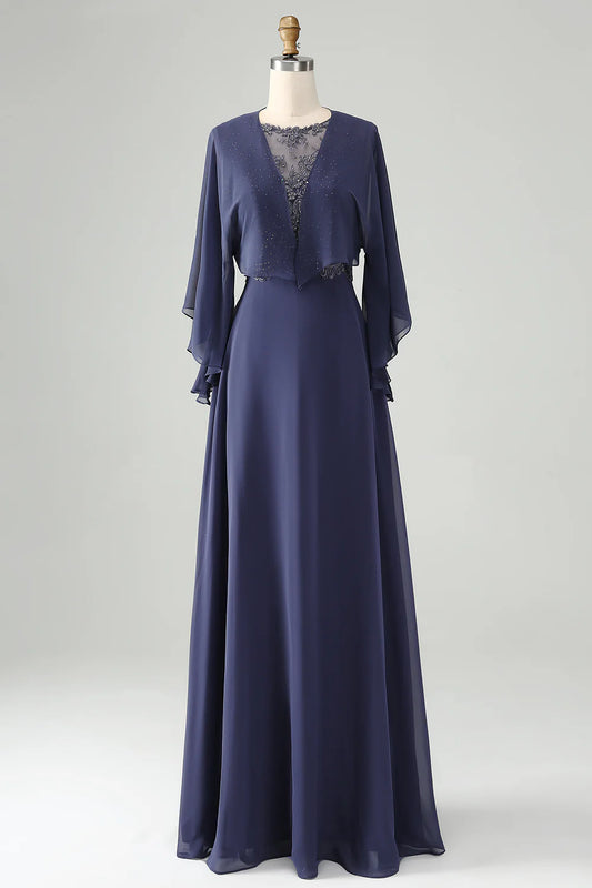 A-line waist cinching lace bridal mother dress