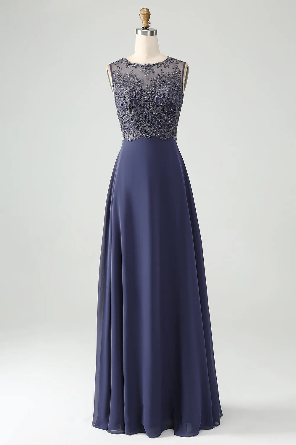 A-line waist cinching lace bridal mother dress