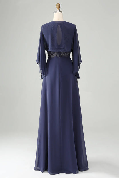 A-line waist cinching lace bridal mother dress