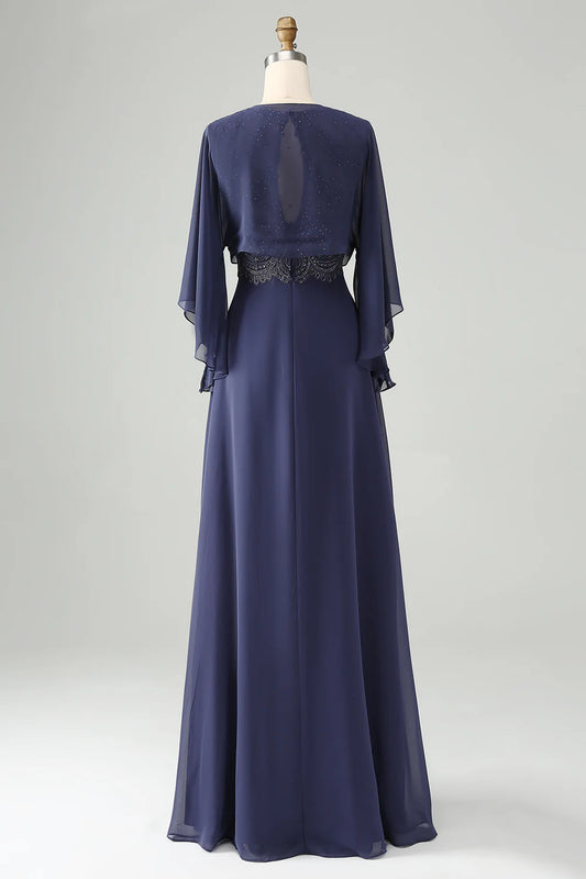 A-line waist cinching lace bridal mother dress
