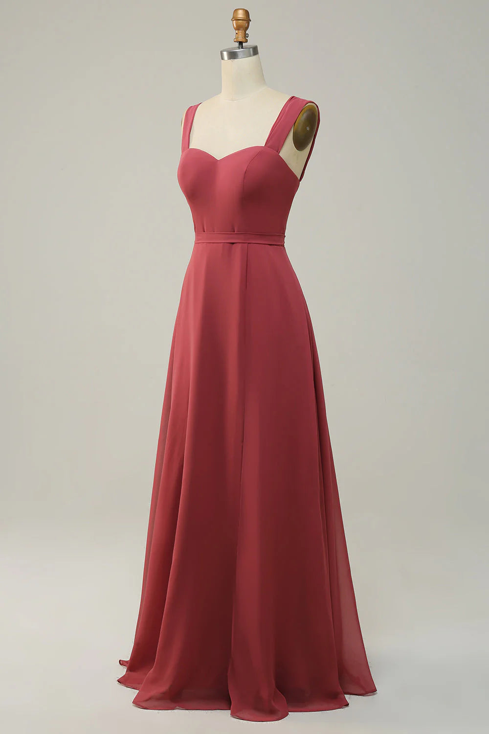 Sleeveless wide shoulder strap long bridesmaid dress
