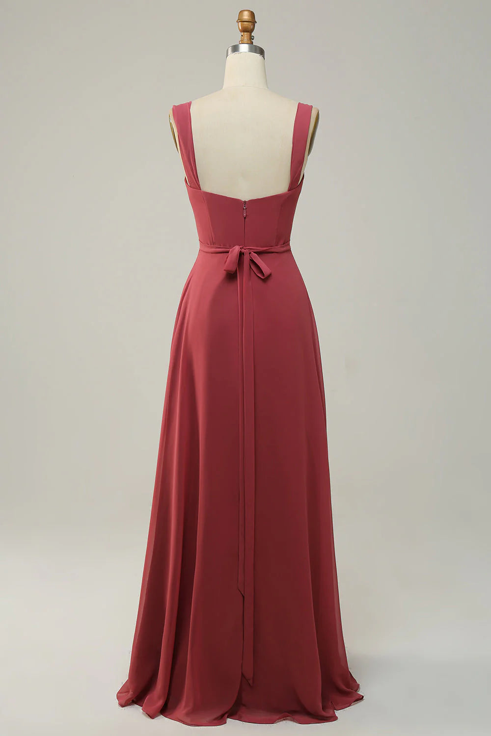Sleeveless wide shoulder strap long bridesmaid dress