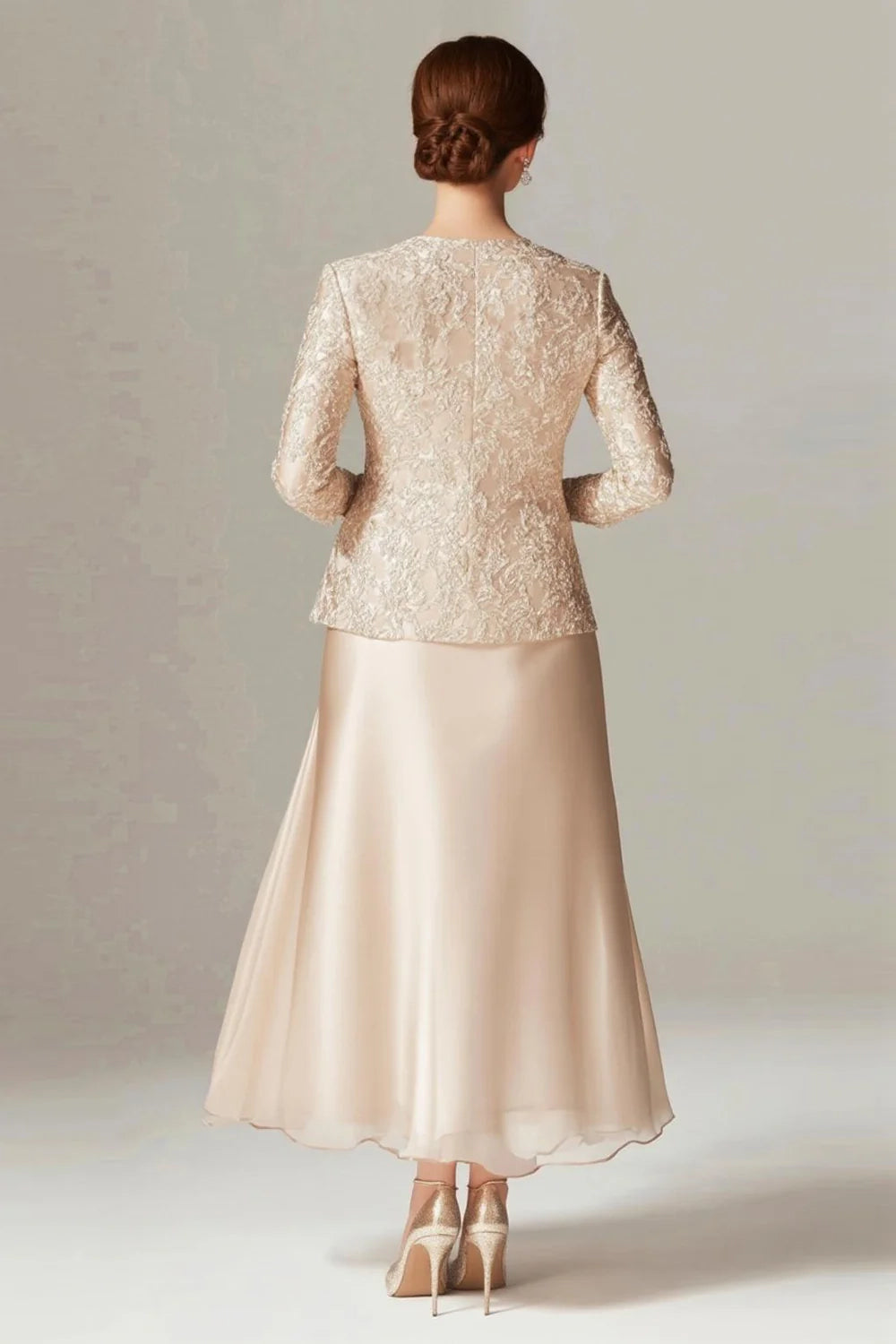 A Line Champagne Chiffon 2-Pieces Mother of the Bride Dress