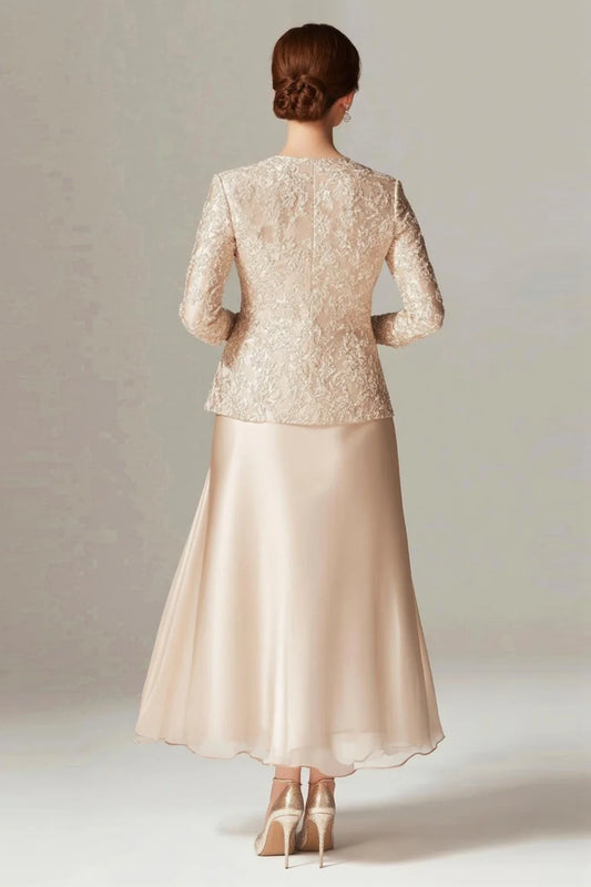 A Line Champagne Chiffon 2-Pieces Mother of the Bride Dress