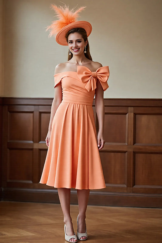 A Line Off Shoulder Bridal Mother Dress with Bow