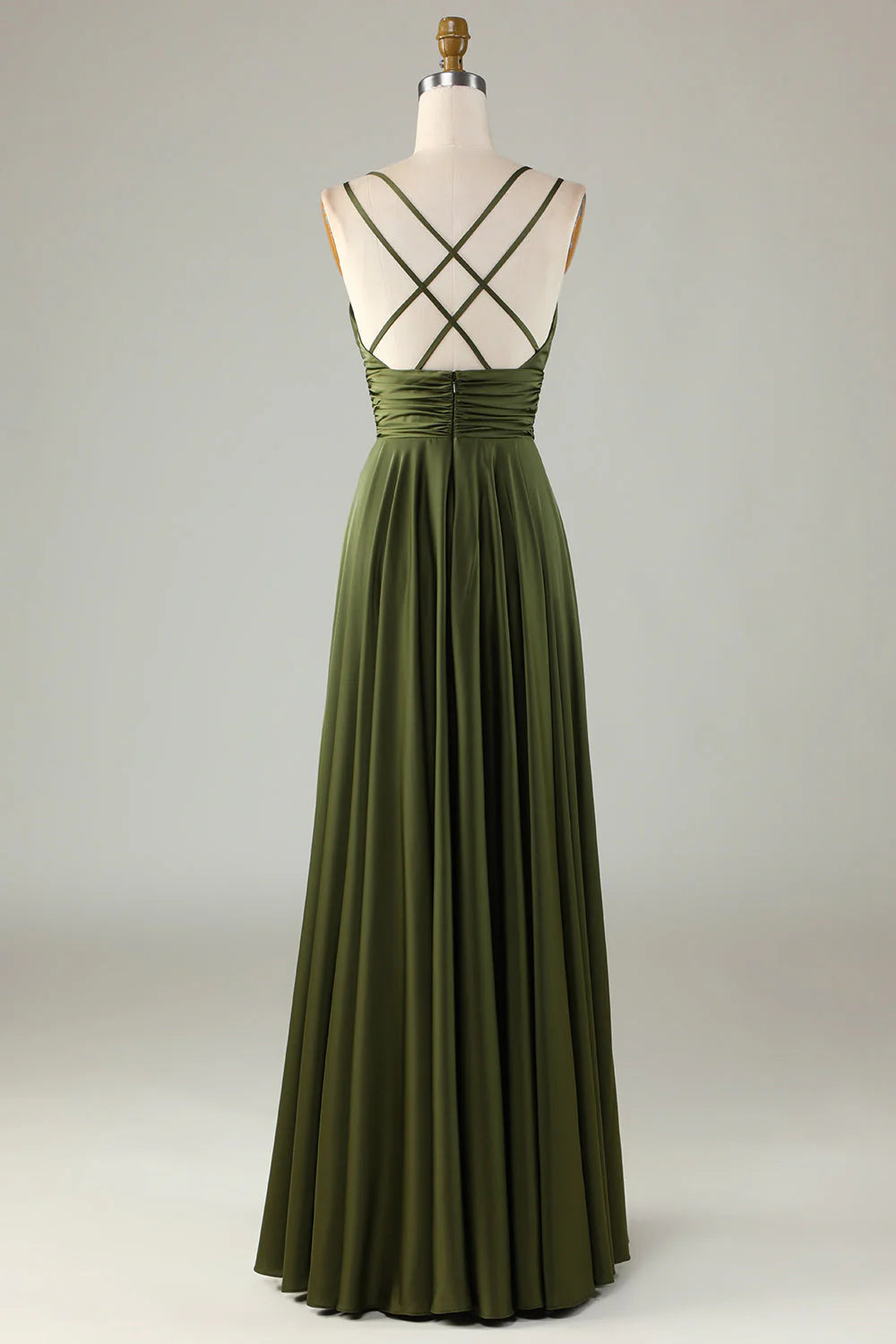 A Line Spaghetti Straps Floor-Length Satin Bridesmaid Dress