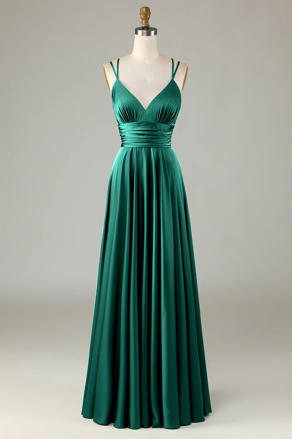 A Line Spaghetti Straps Floor-Length Satin Bridesmaid Dress