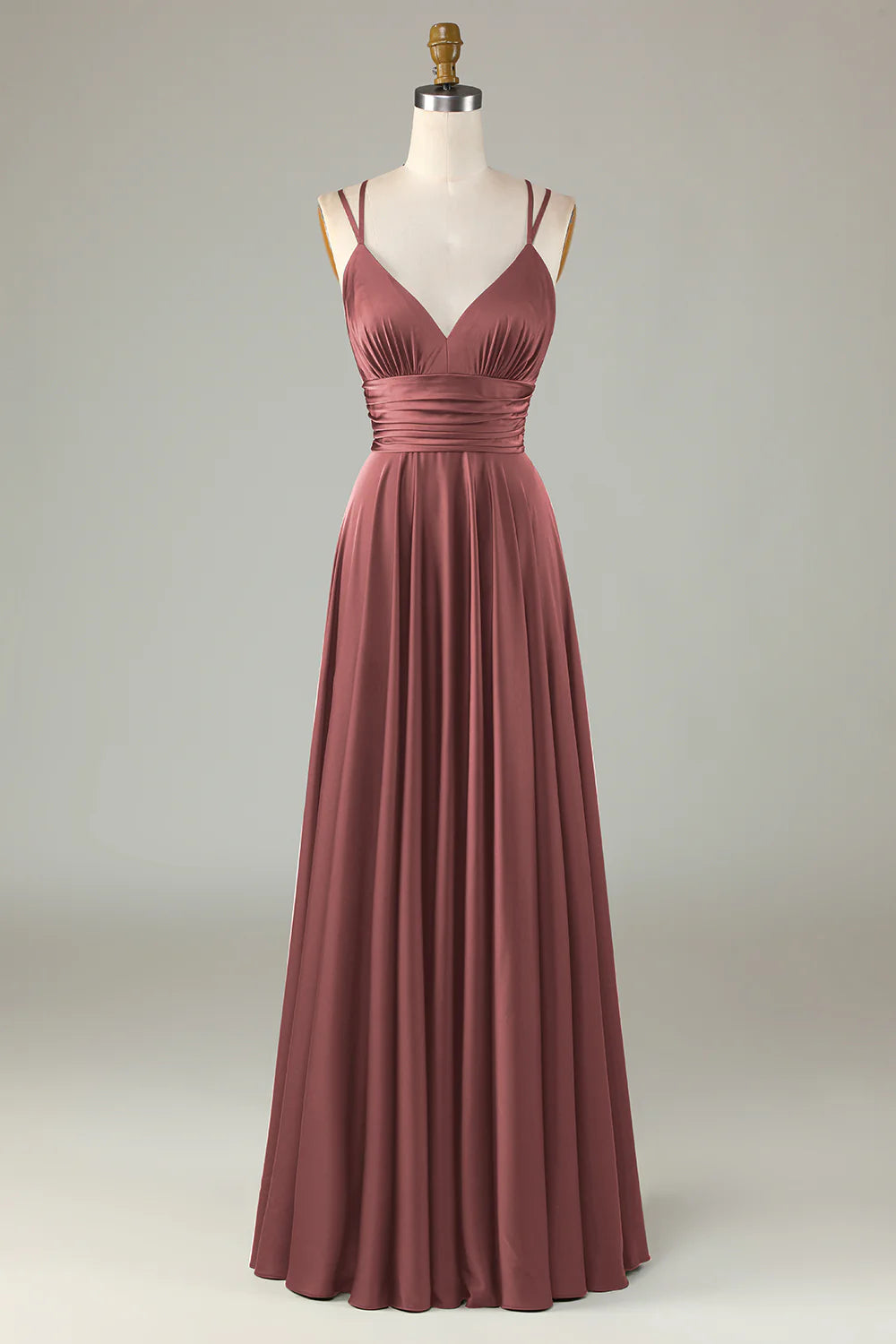A Line Spaghetti Straps Floor-Length Satin Bridesmaid Dress