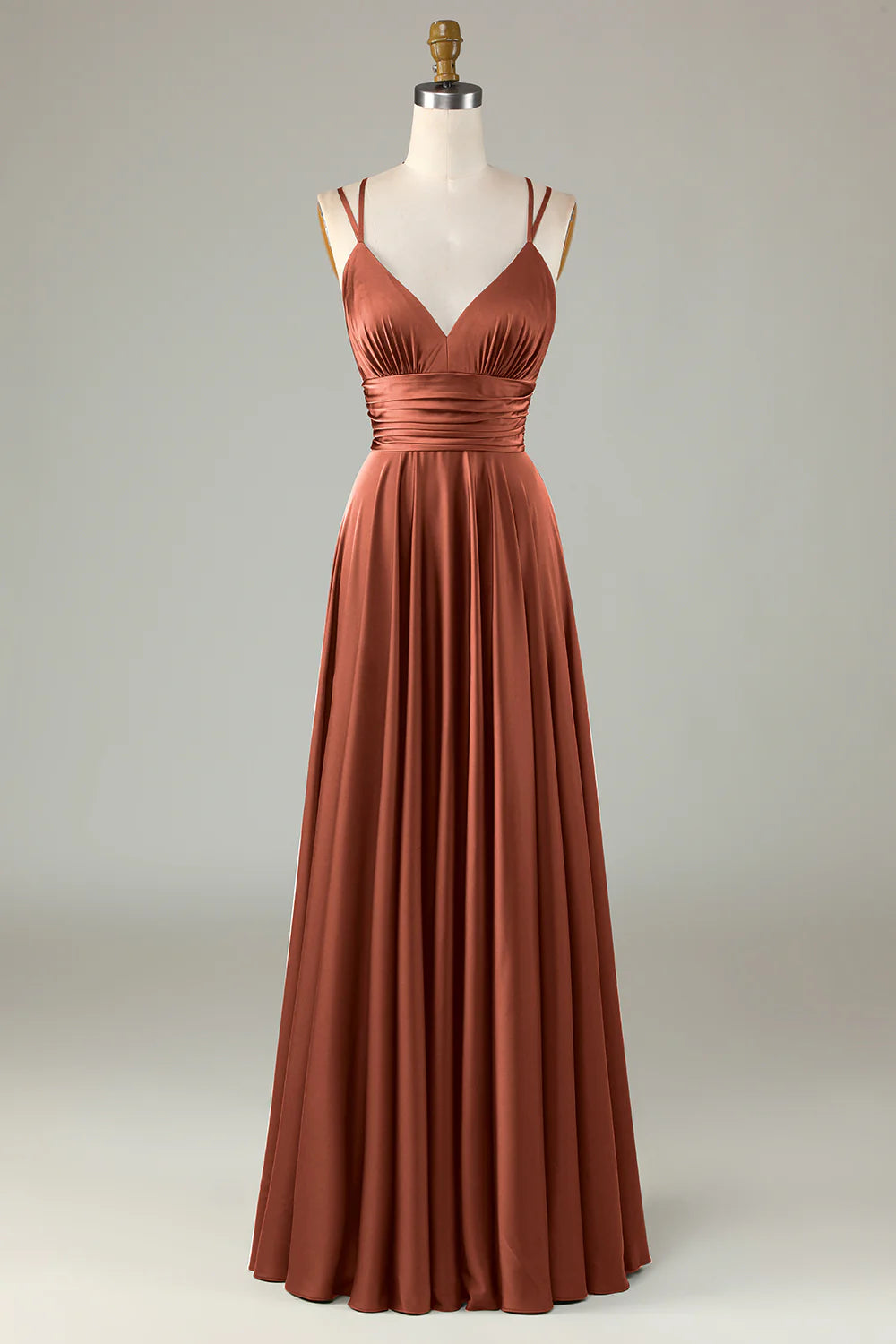 A Line Spaghetti Straps Floor-Length Satin Bridesmaid Dress
