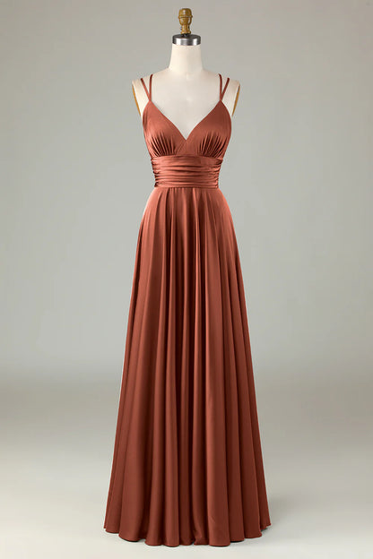 A Line Spaghetti Straps Floor-Length Satin Bridesmaid Dress