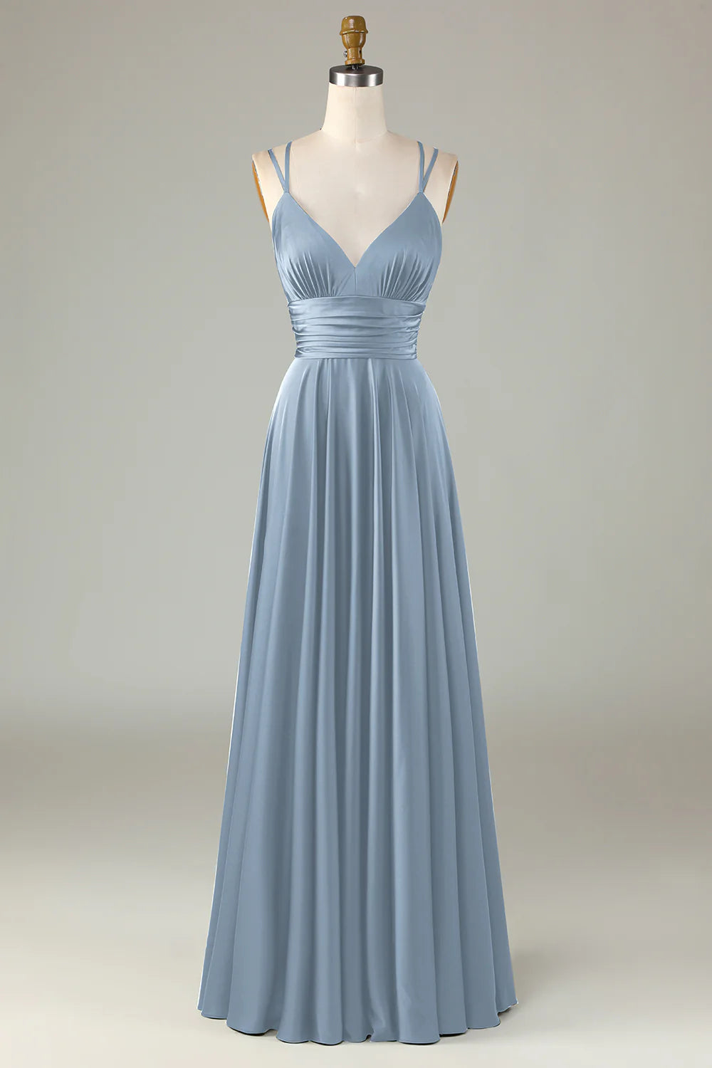 A Line Spaghetti Straps Floor-Length Satin Bridesmaid Dress