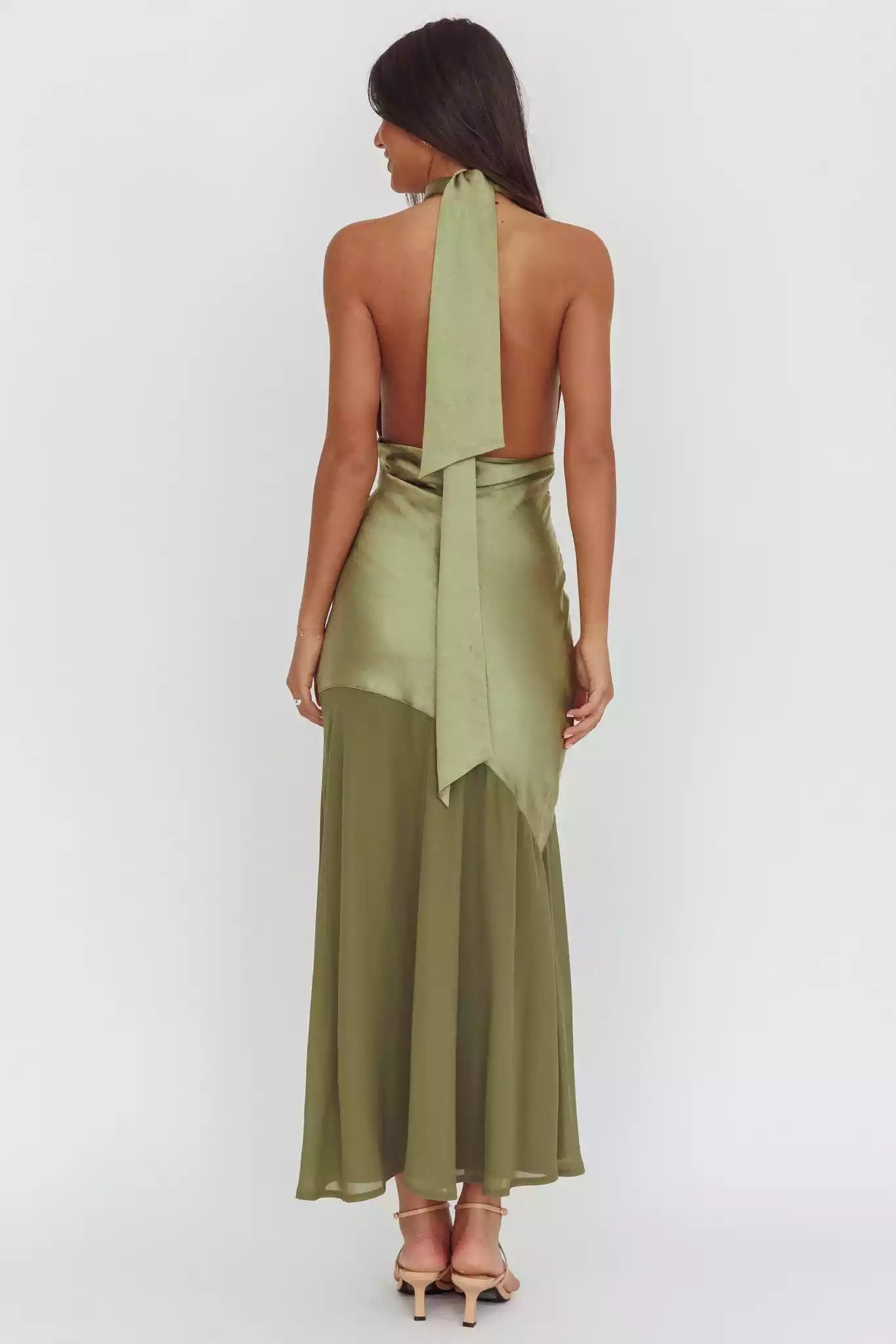 Absolutely stunning satin ultra long deep V-neck, backless, invisible side zipper Bridesmaid Dresses