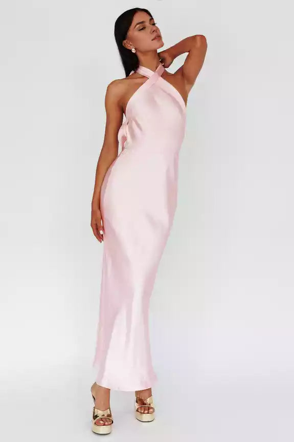 Absolutely stunning ultra long cross hanging neck with adjustable shoulder straps and side zippers Bridesmaid Dresses