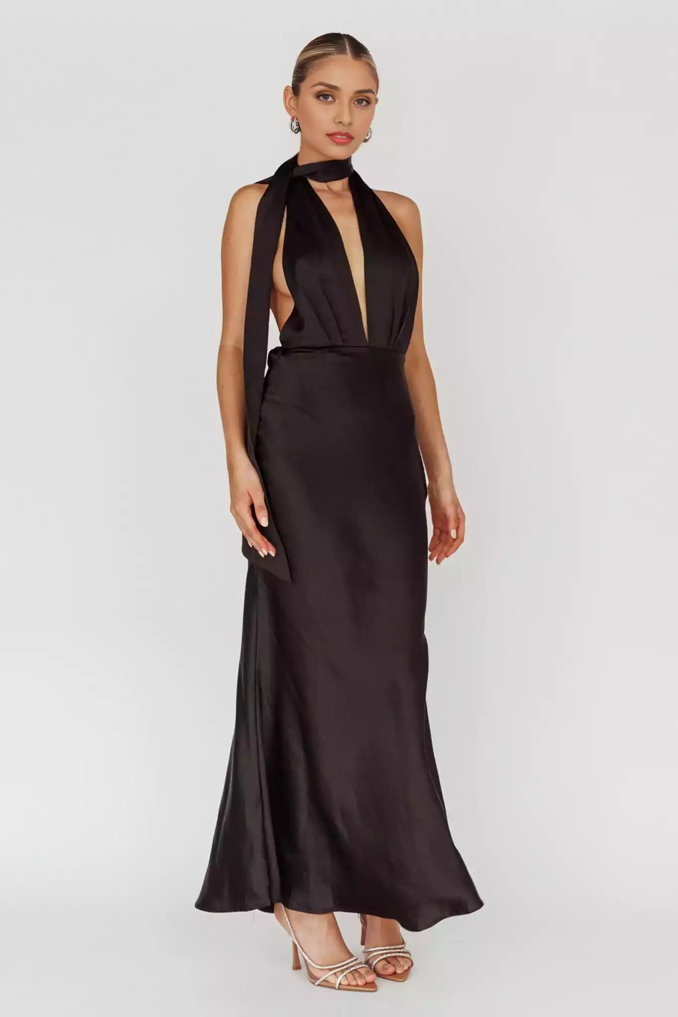 Absolutely stunning ultra long deep V-neck backless low straps with adjustable side zippers Bridesmaid Dresses