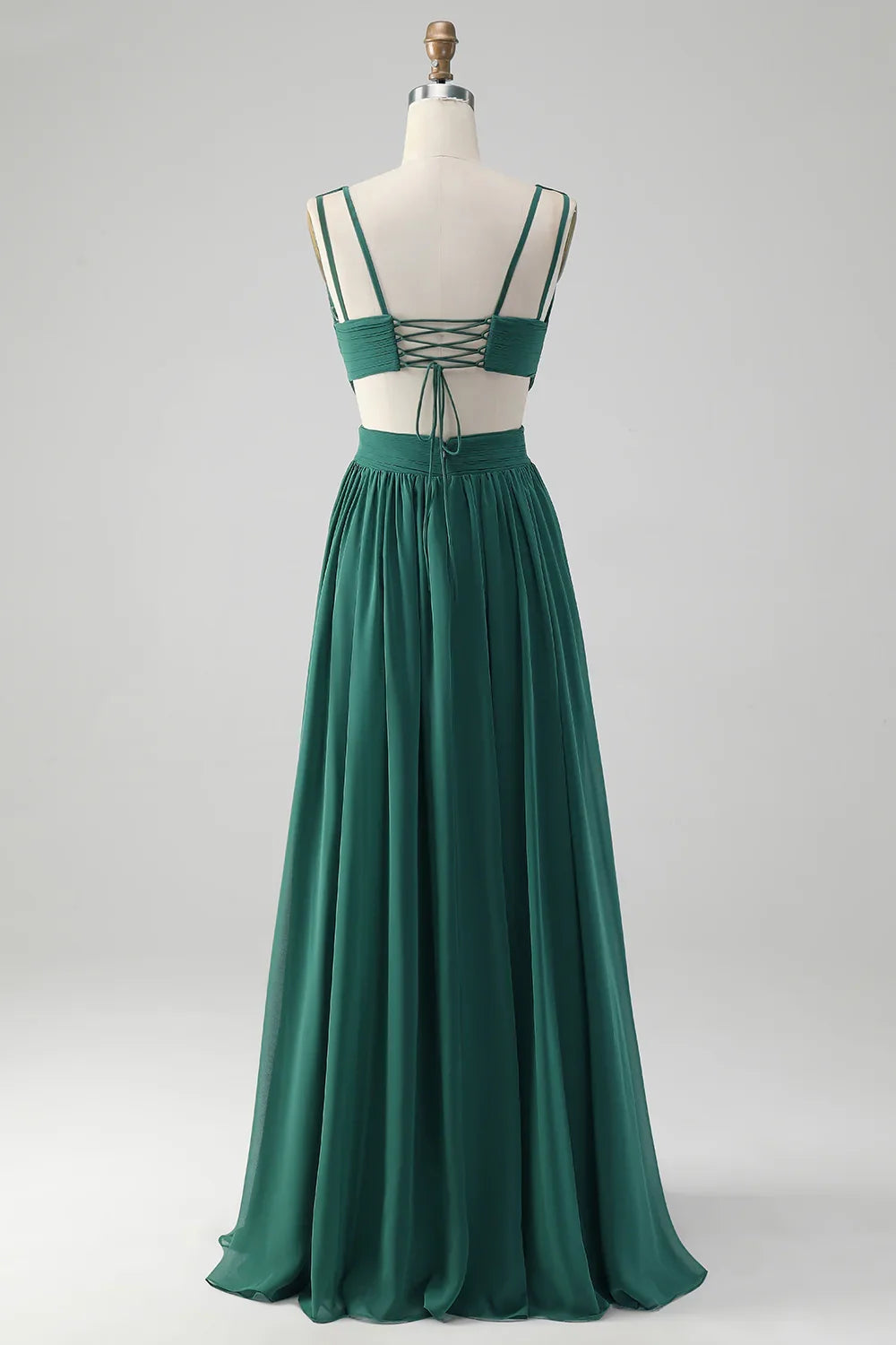 A charming A-line V-neck pleated chiffon long bridesmaid dress