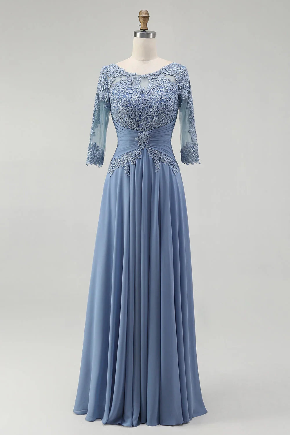 A chic and elegant A-line chiffon half sleeved slim fit applique bridal mother dress