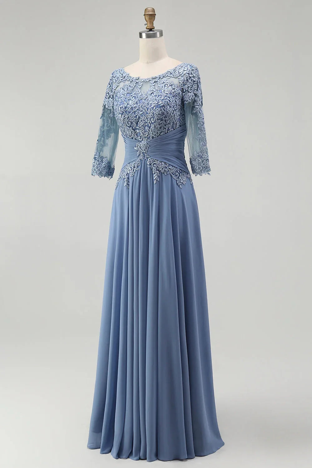 A chic and elegant A-line chiffon half sleeved slim fit applique bridal mother dress