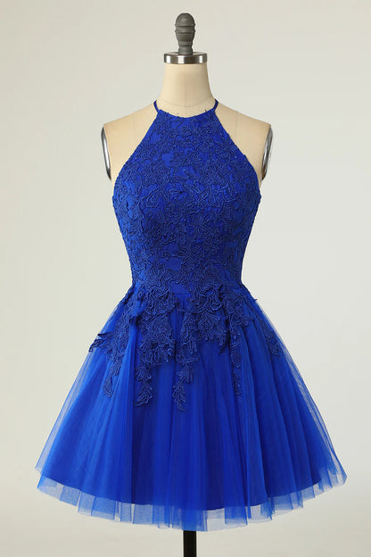 Appliques Halter Backless A-Line Short Homecoming Dress