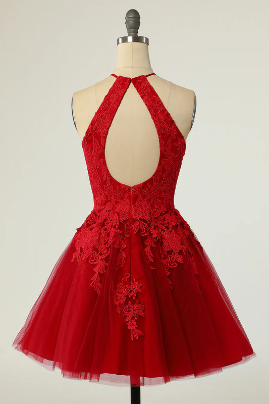 Appliques Halter Backless A-Line Short Homecoming Dress