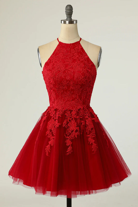 Appliques Halter Backless A-Line Short Homecoming Dress