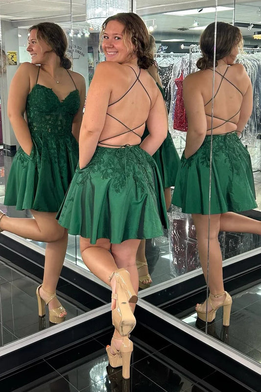 Appliques Sweetheart Lace-Up A-Line Short Party Dress