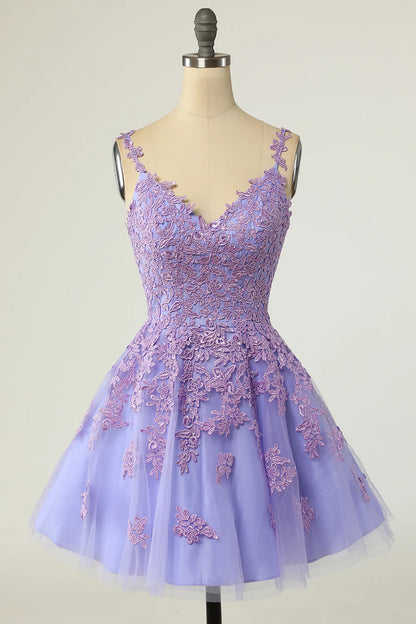 Appliques V-Neck A-Line Short Cocktail Dress