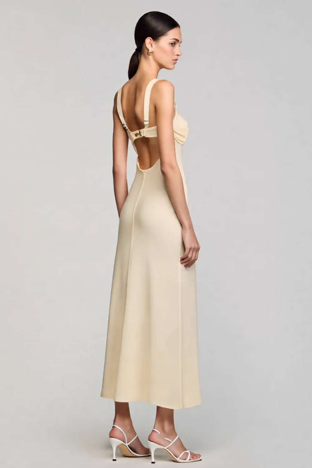 Apricot Cowl Neck Sheath Wedding Guest Dress With Slit