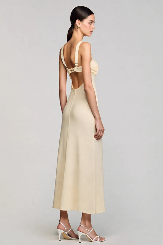 Apricot Cowl Neck Sheath Wedding Guest Dress With Slit