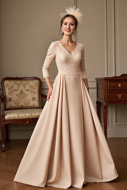 Apricot V Neck A Line Mother Of The Bride Dress With Appliques